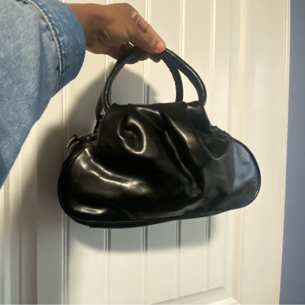 Chic Black Faux Leather Shoulder Bag with Adjustable Strap